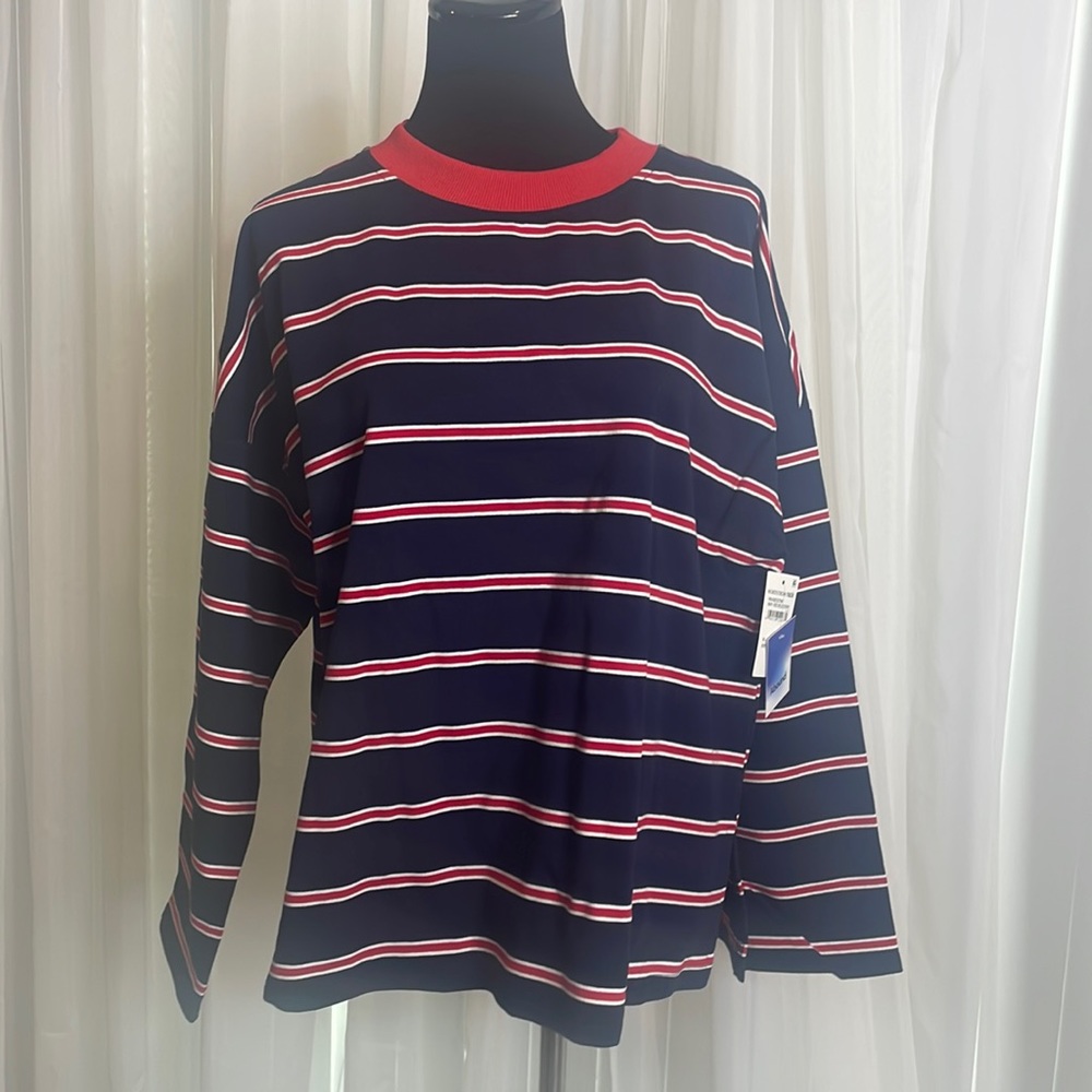 NWT Navy/Red Bold Striped Long Sleeve ABOUND Tee, size M, sold by Nordstrom Rack